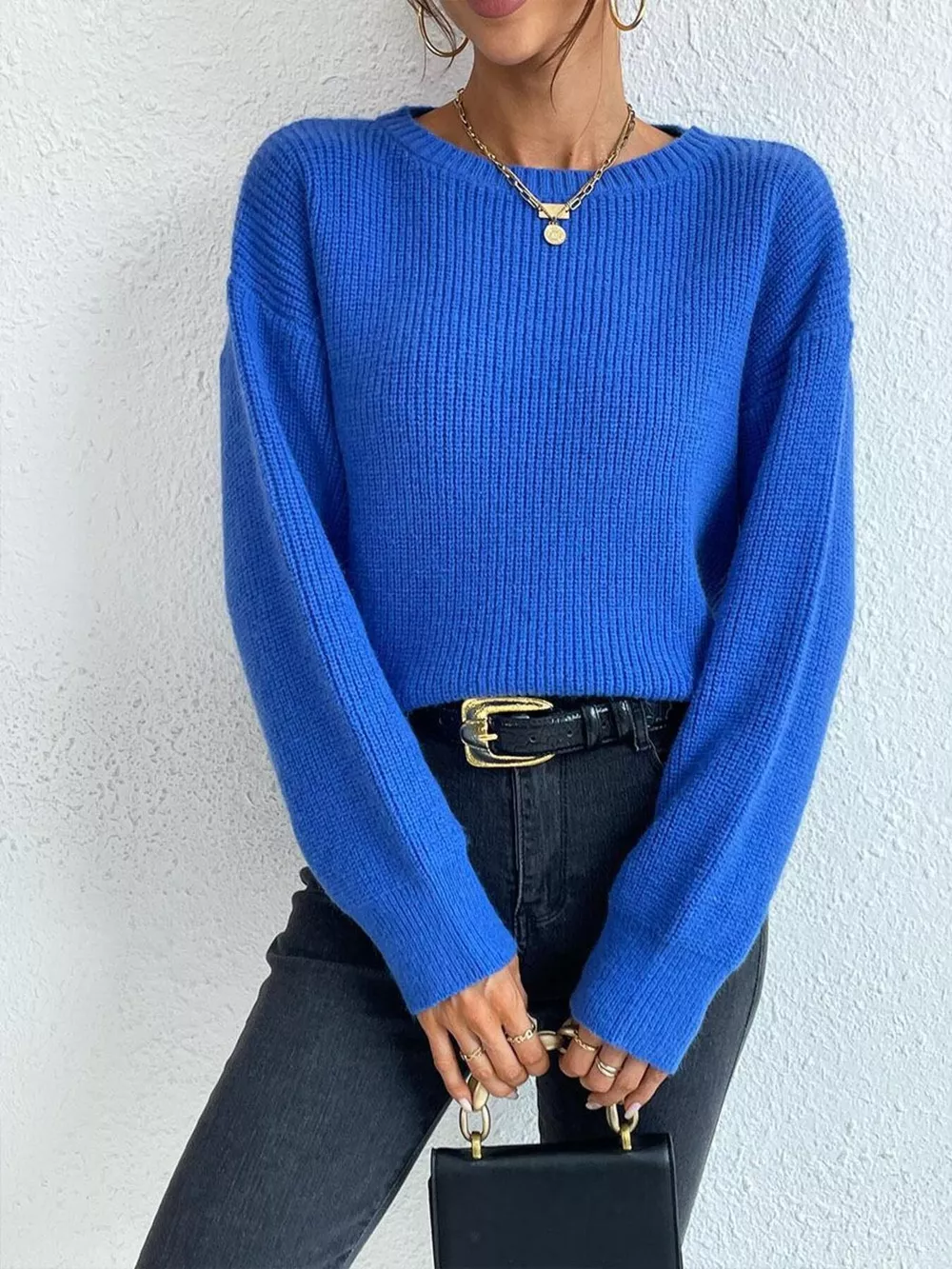Ribbed Knit Dropped Shoulder Sweater, image 6