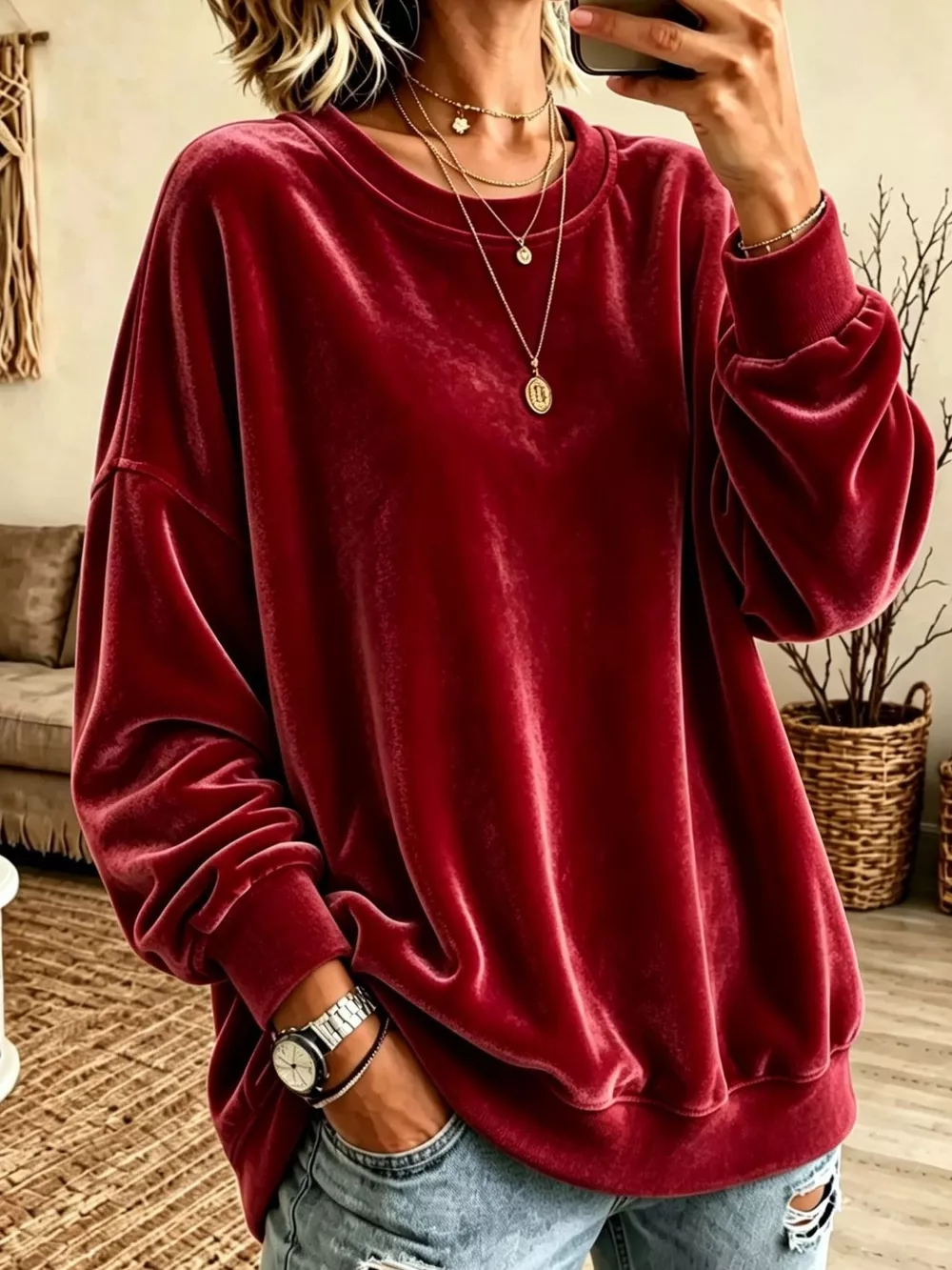Full Size Solid Color Crew Neck Sweatshirt Plus Size, image 7