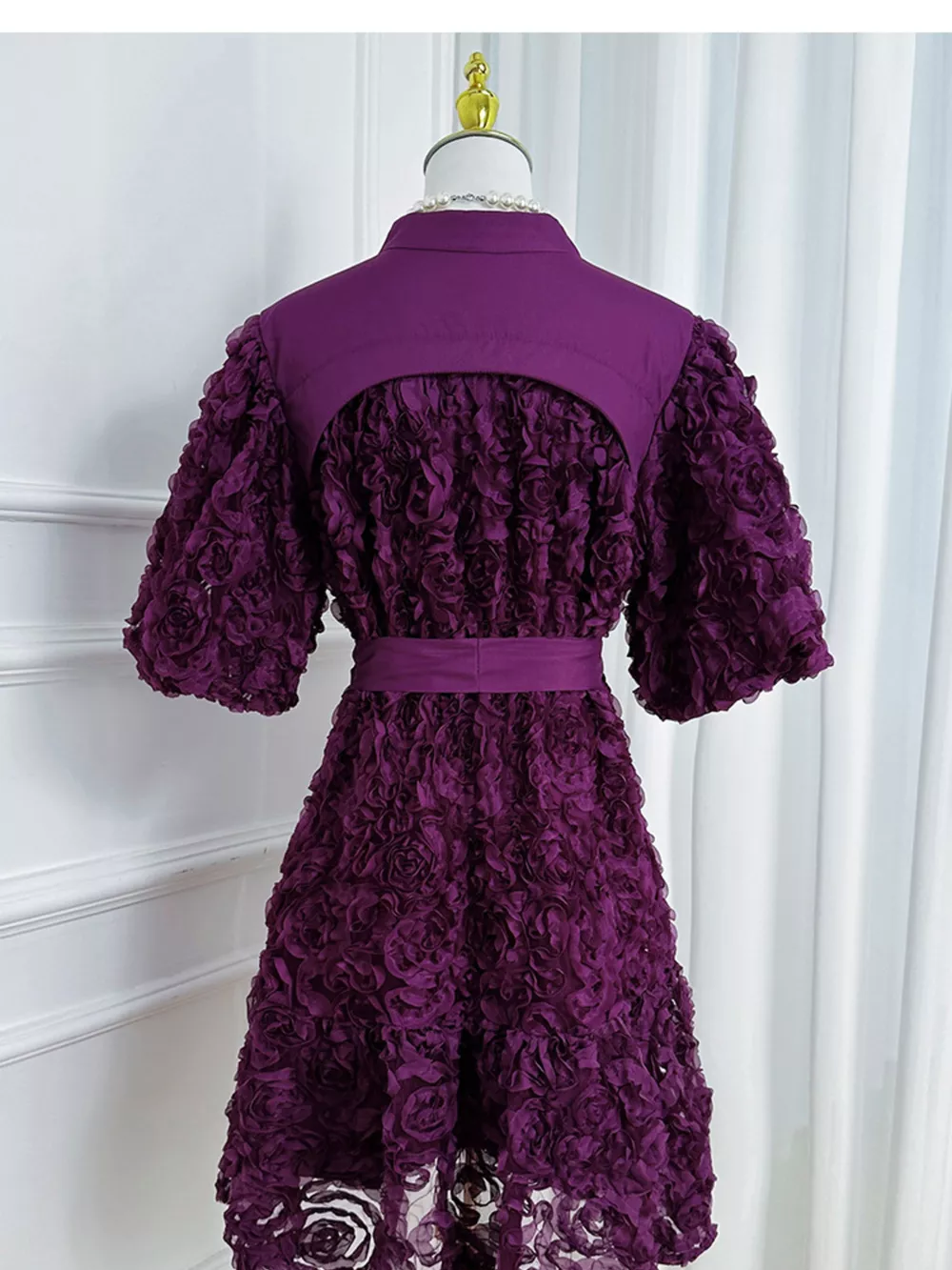 Flower Embellished Puff Sleeve Dress, image 2