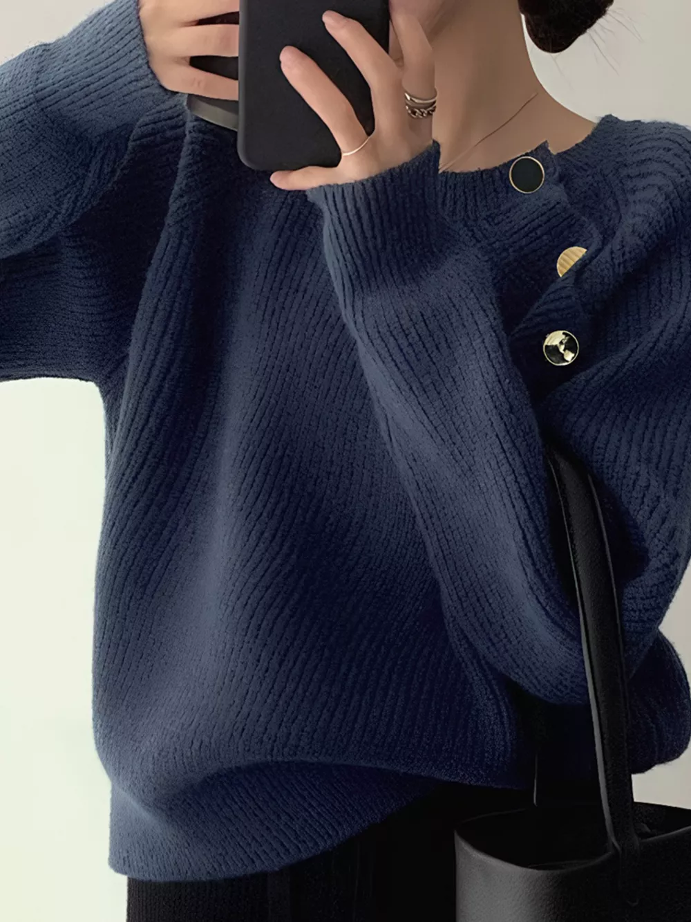 Button-Decorated Round Neck Sweater, image 5
