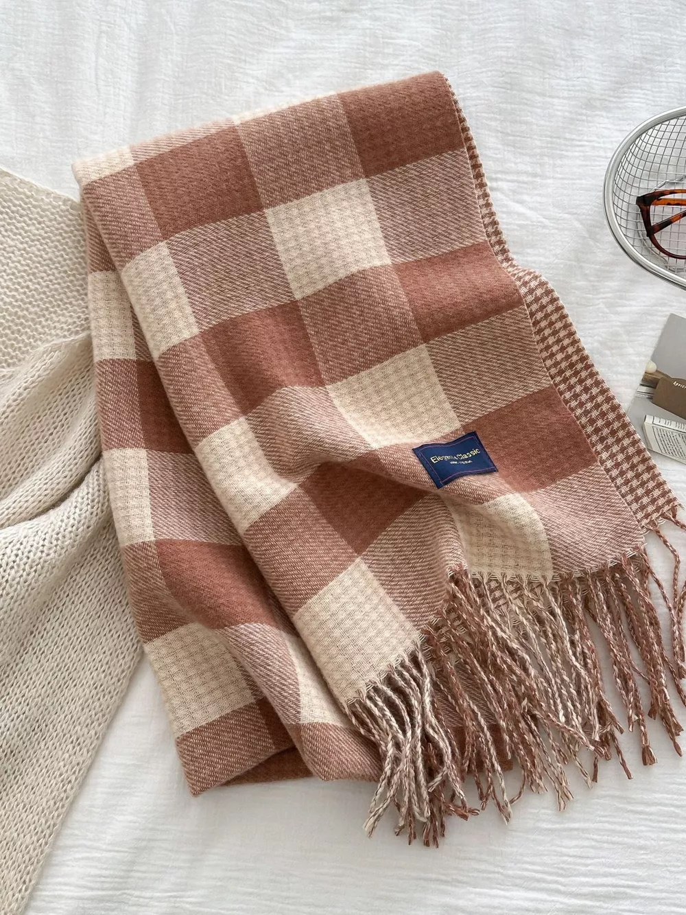 Plaid Tassel Winter Scarf, image 7