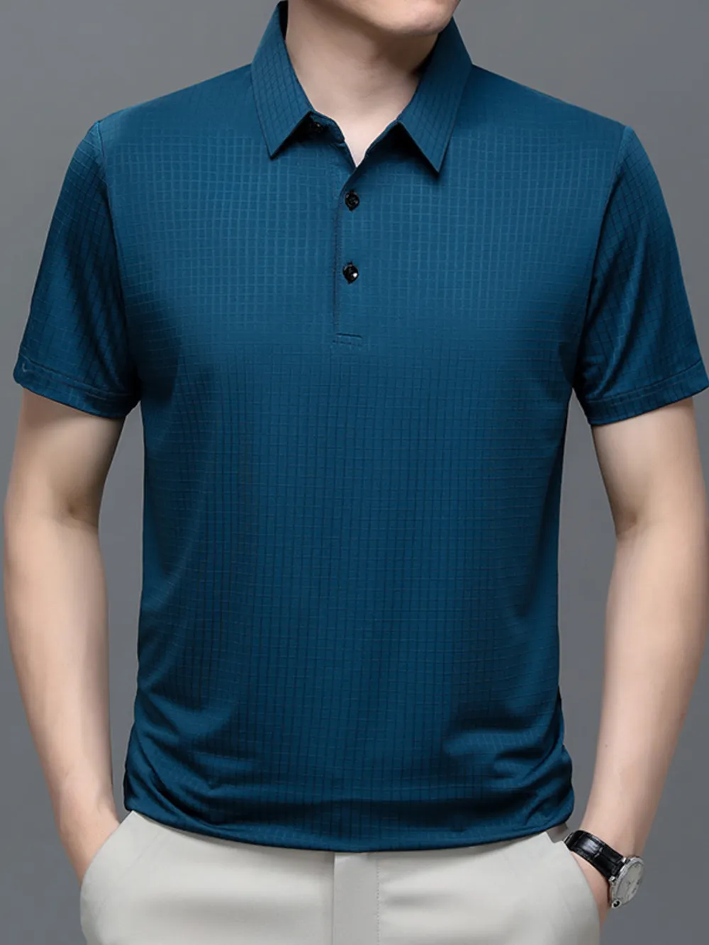 Men's Plus Size Textured Short Sleeve Polo, image 3