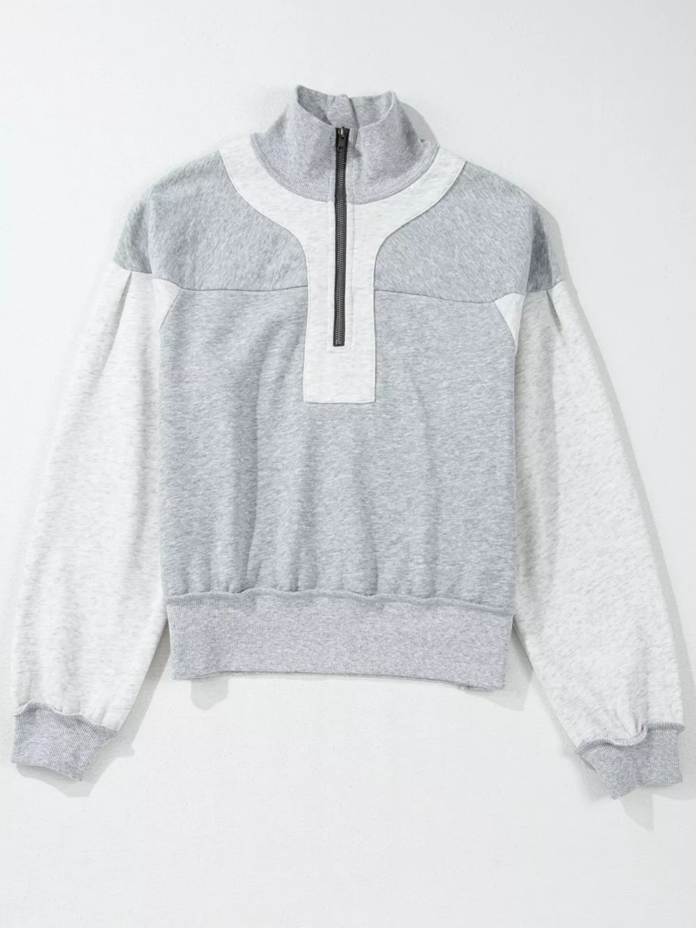 Half Zipper Collared Drop Shoulder Side Slits Sweatshirt, image 2
