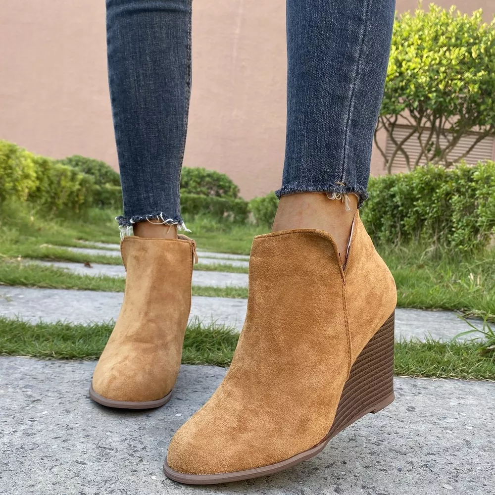 Round Toe Wedge Ankle Boots, image 5