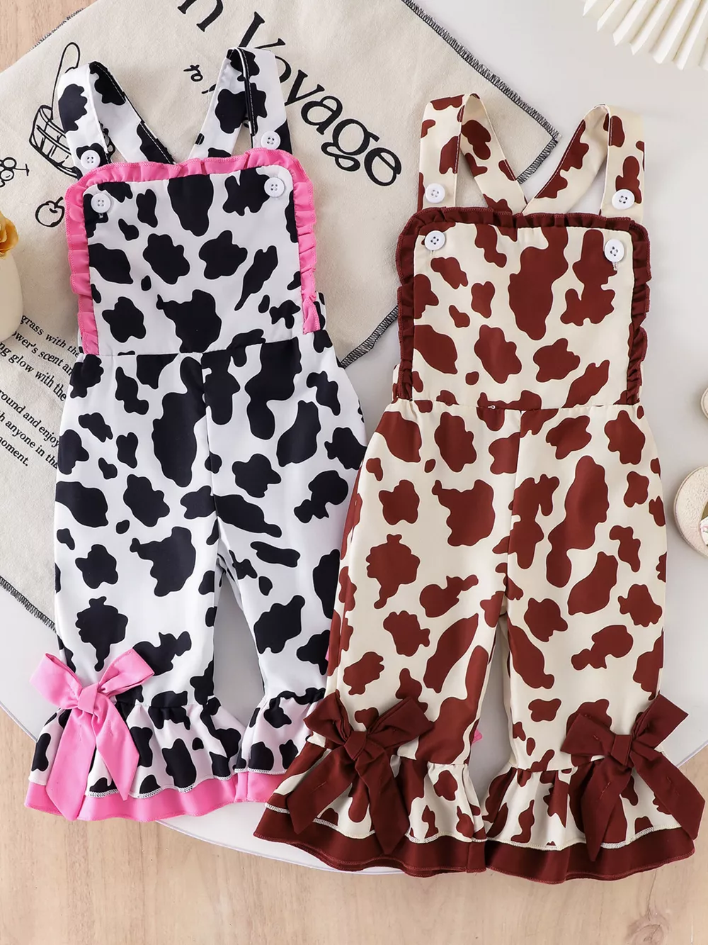 Children's Cow Print Ruffle Jumpsuit, image 2