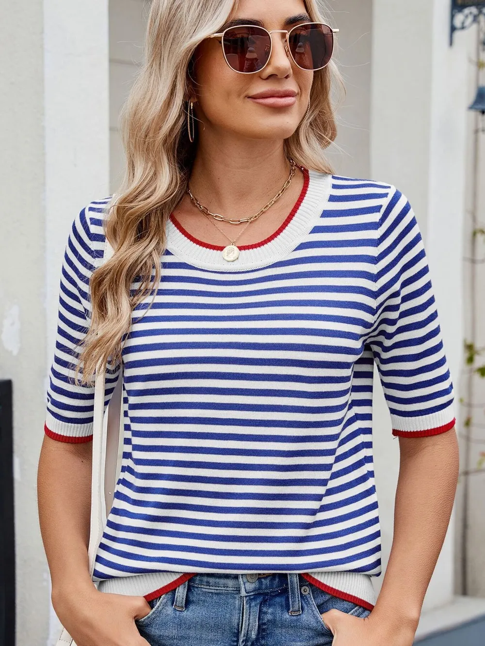 Striped Casual T-Shirt with Contrast Trim, image 17
