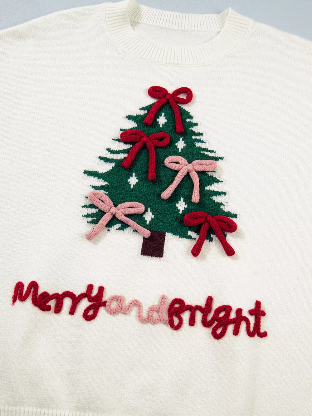 Christmas Tree Bow Drop Shoulder Knit Sweater, image 10