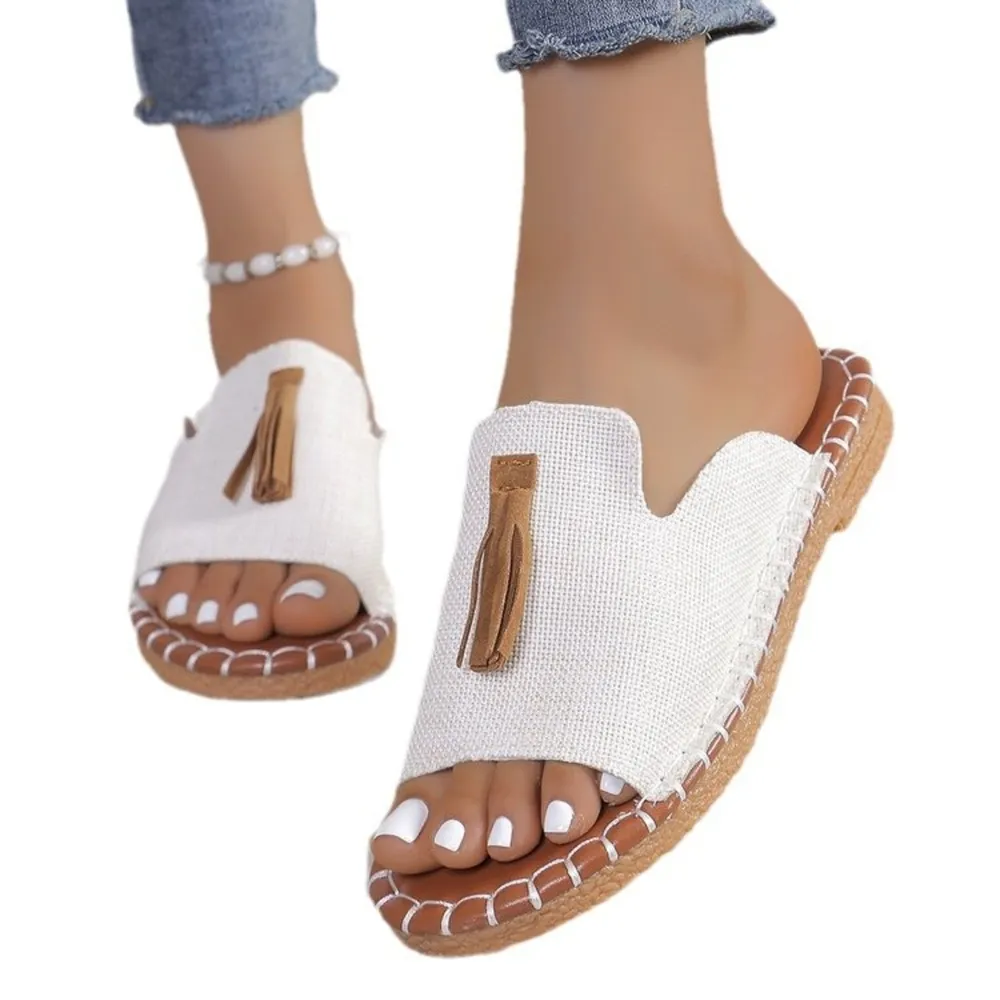 Leopard Print Tassel Flat Sandals
