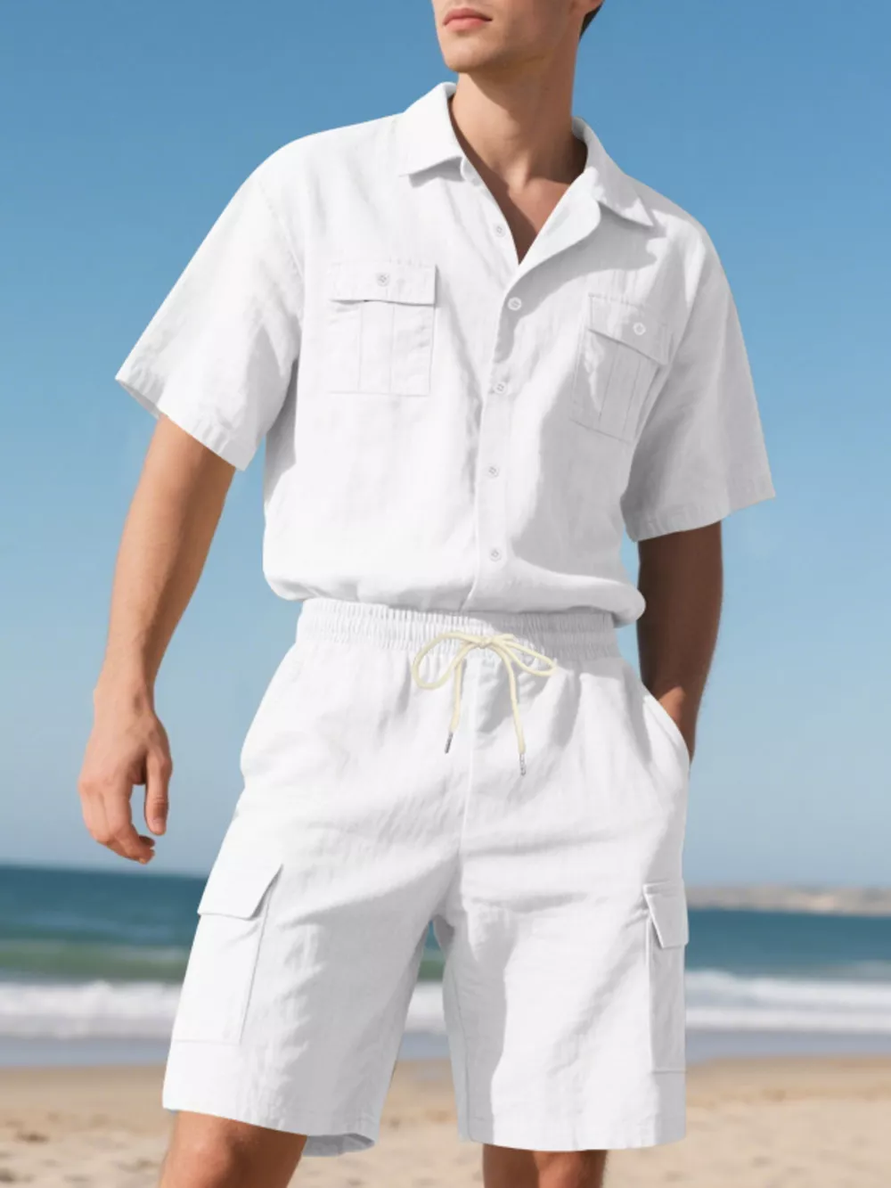 Men's Full Size Button Up Shirt and Shorts Set Plus Size, image 20