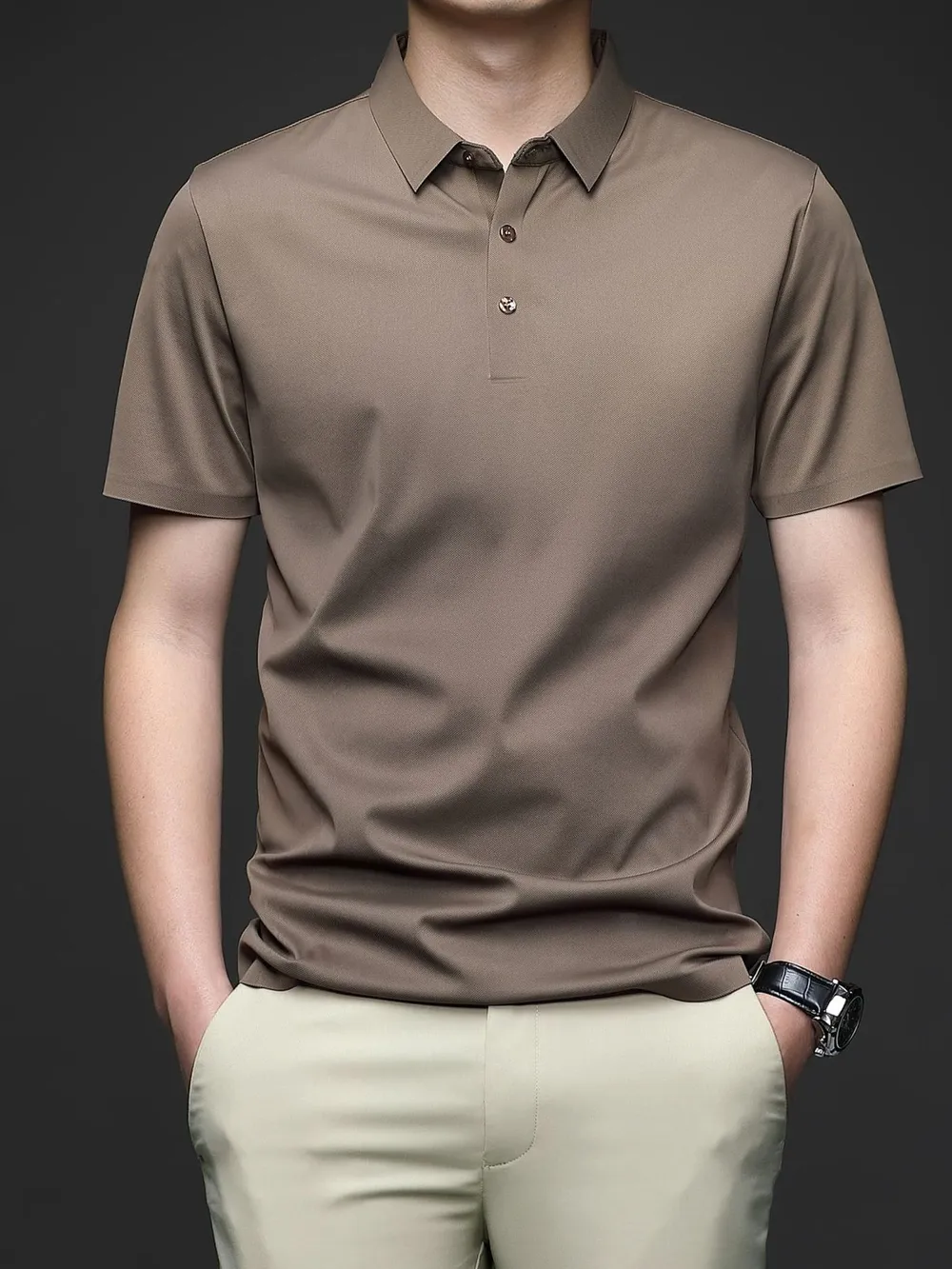 Men's Plus Size Button Detail Short Sleeve Polo, image 2