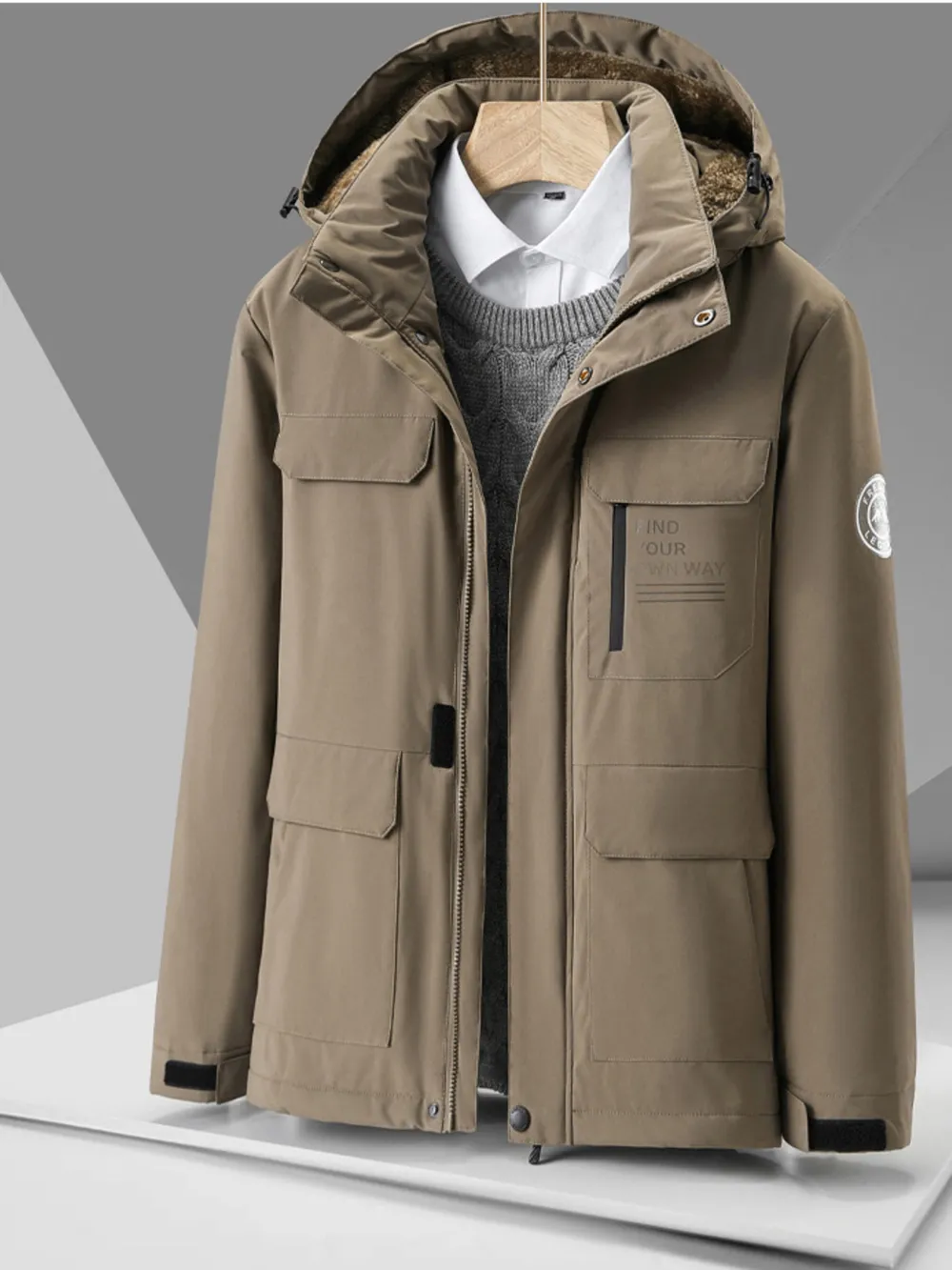 Men's Plus Size Hooded Zip Up Winter Jacket, image 5