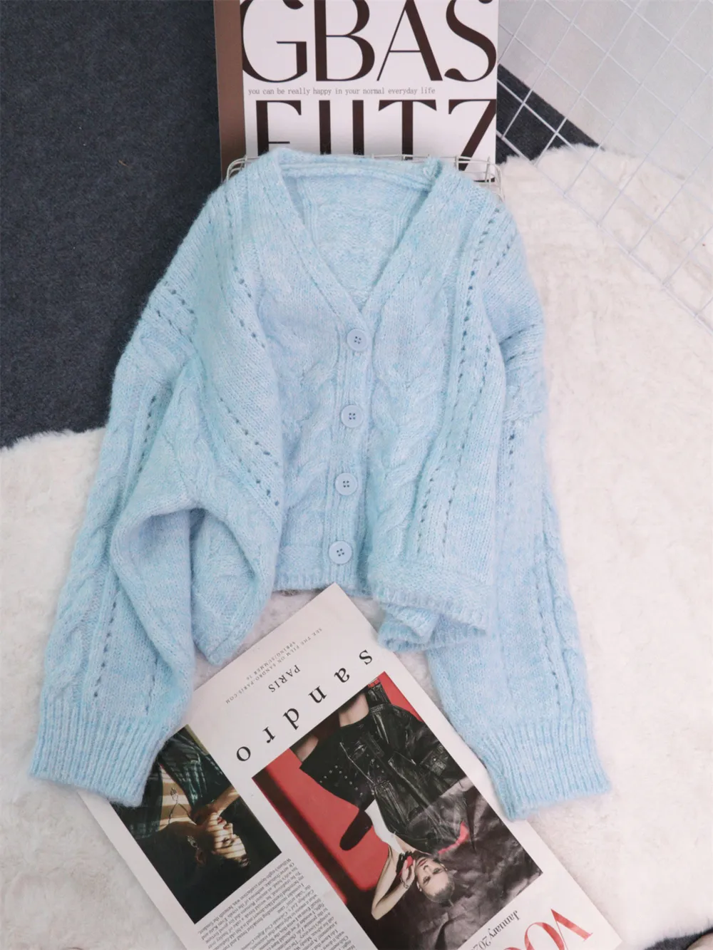 Cable Knit Button-Up Cardigan, image 3