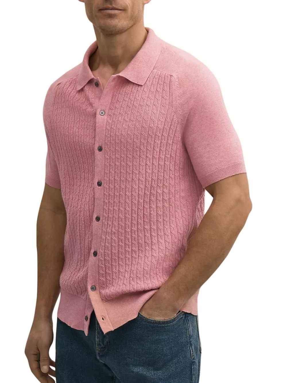 Men's Plus Size Short-Sleeve Textured Knit Cardigan, image 4