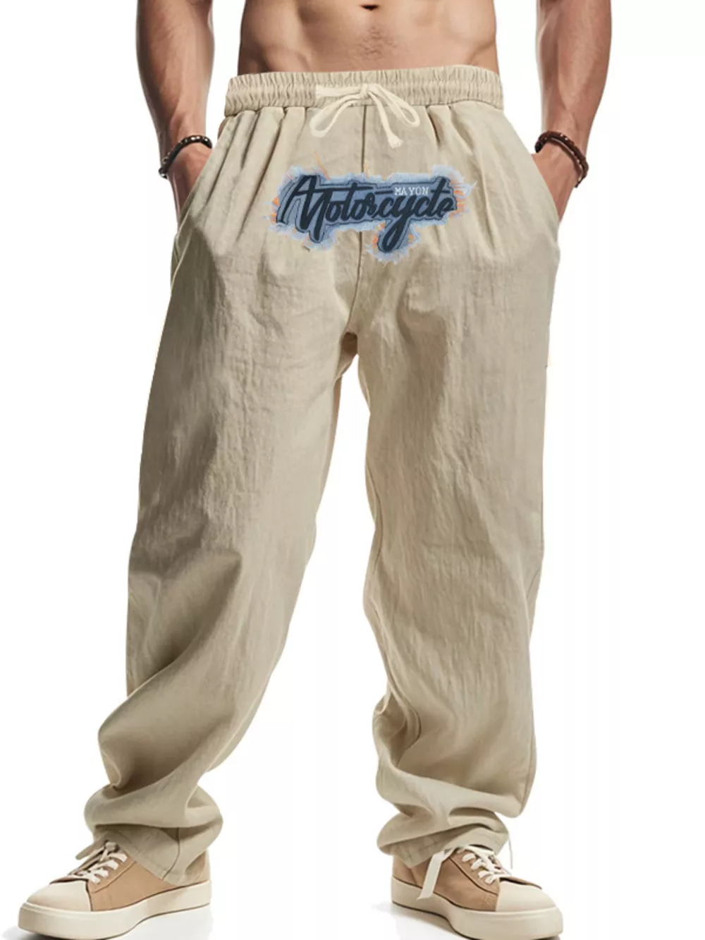 Men's Full Size Drawstring Letter Casual Pants Plus Size, image 12