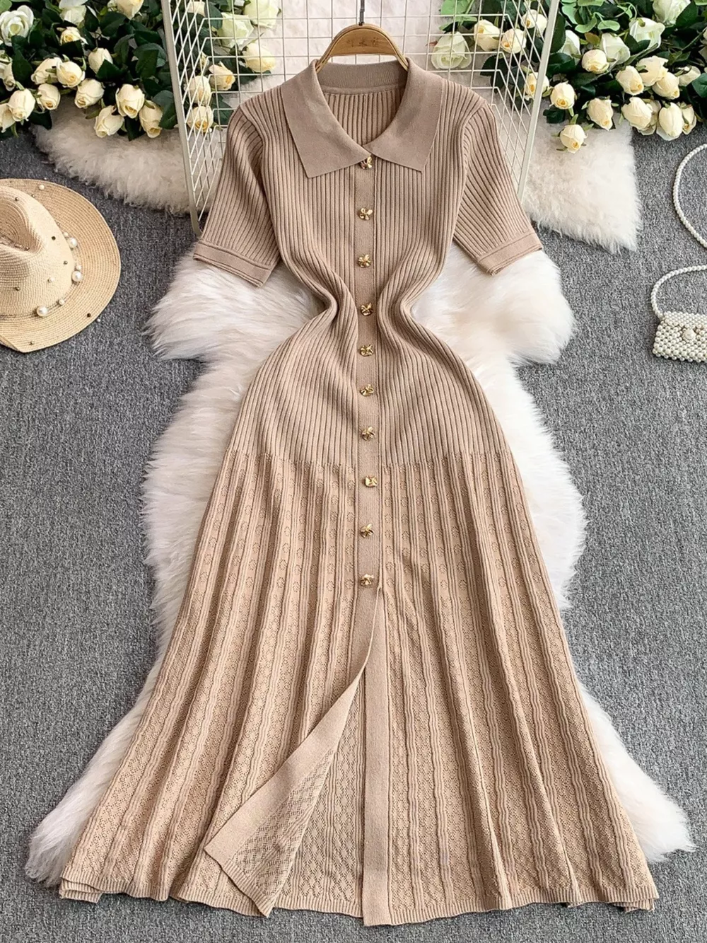 Button Front Ribbed Knit Midi Dress, image 11