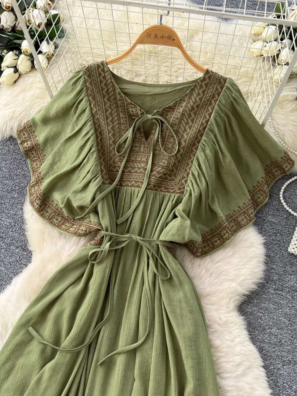 Tie Neck Short Sleeve Dress, image 3