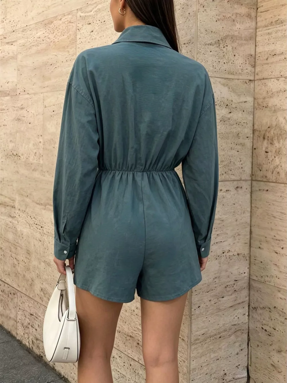 Button Front Long Sleeve Romper, image 5