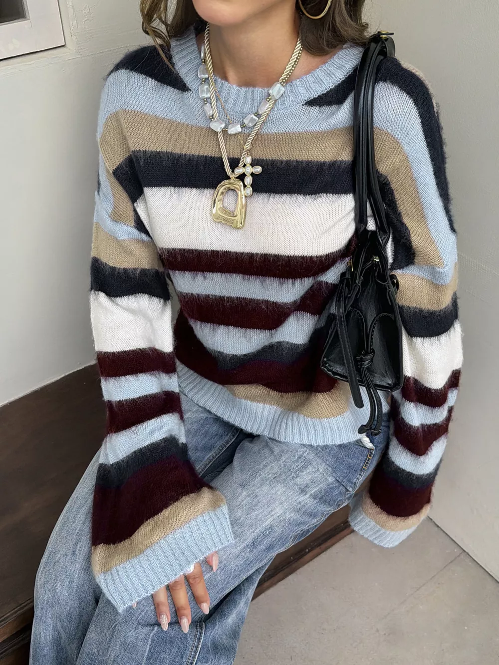 Multi-Color Striped Fuzzy Sweater, image 2