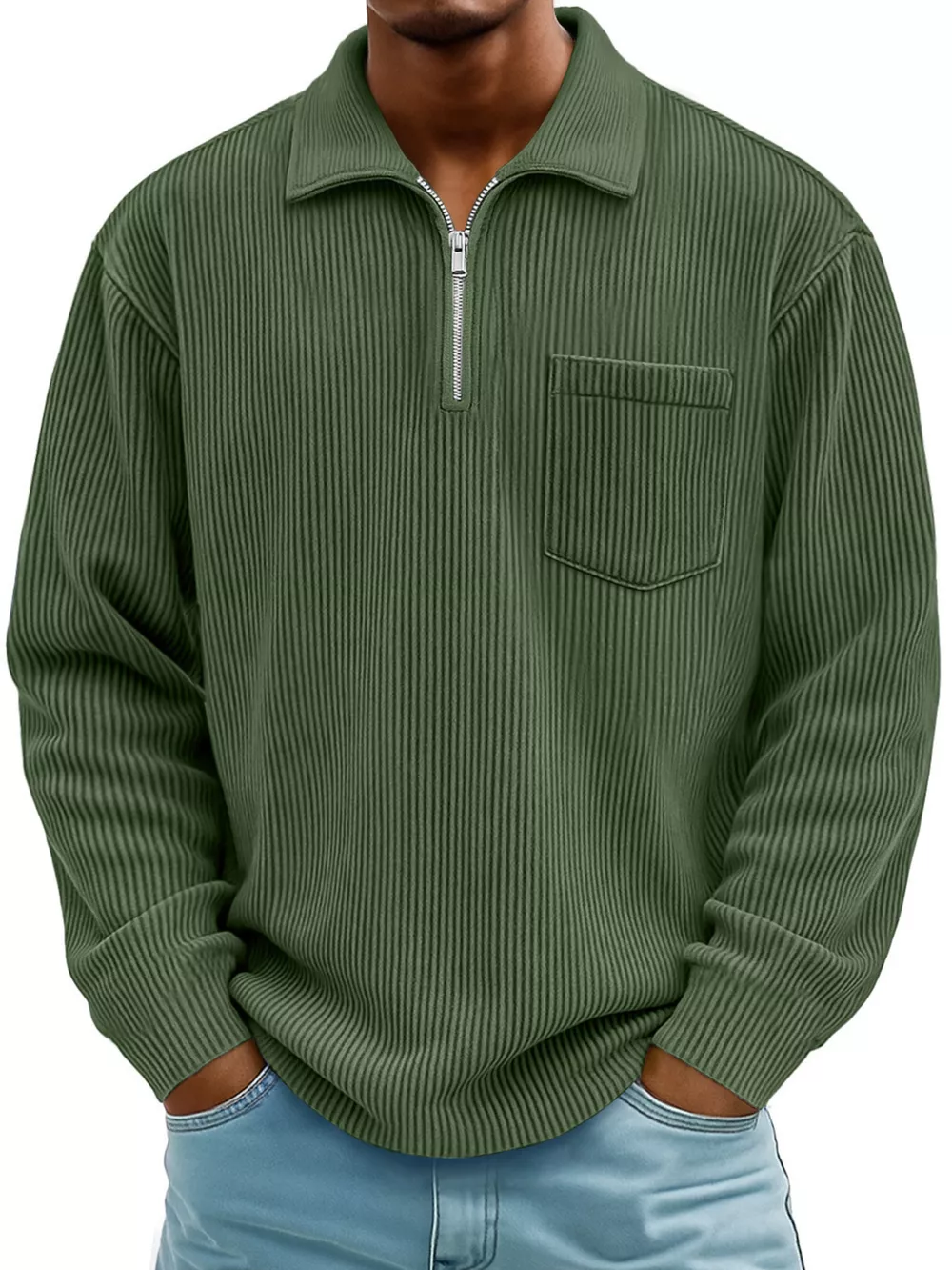 Men's Full Size Corduroy Half Zip Casual Top Plus Size, image 6