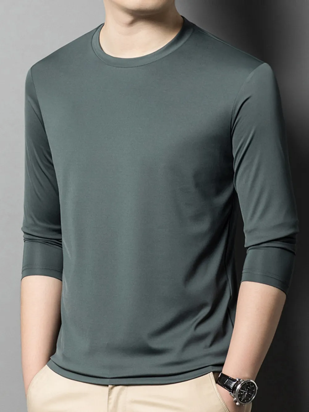 Men's Plus Size Round Neck Long Sleeve T-Shirt