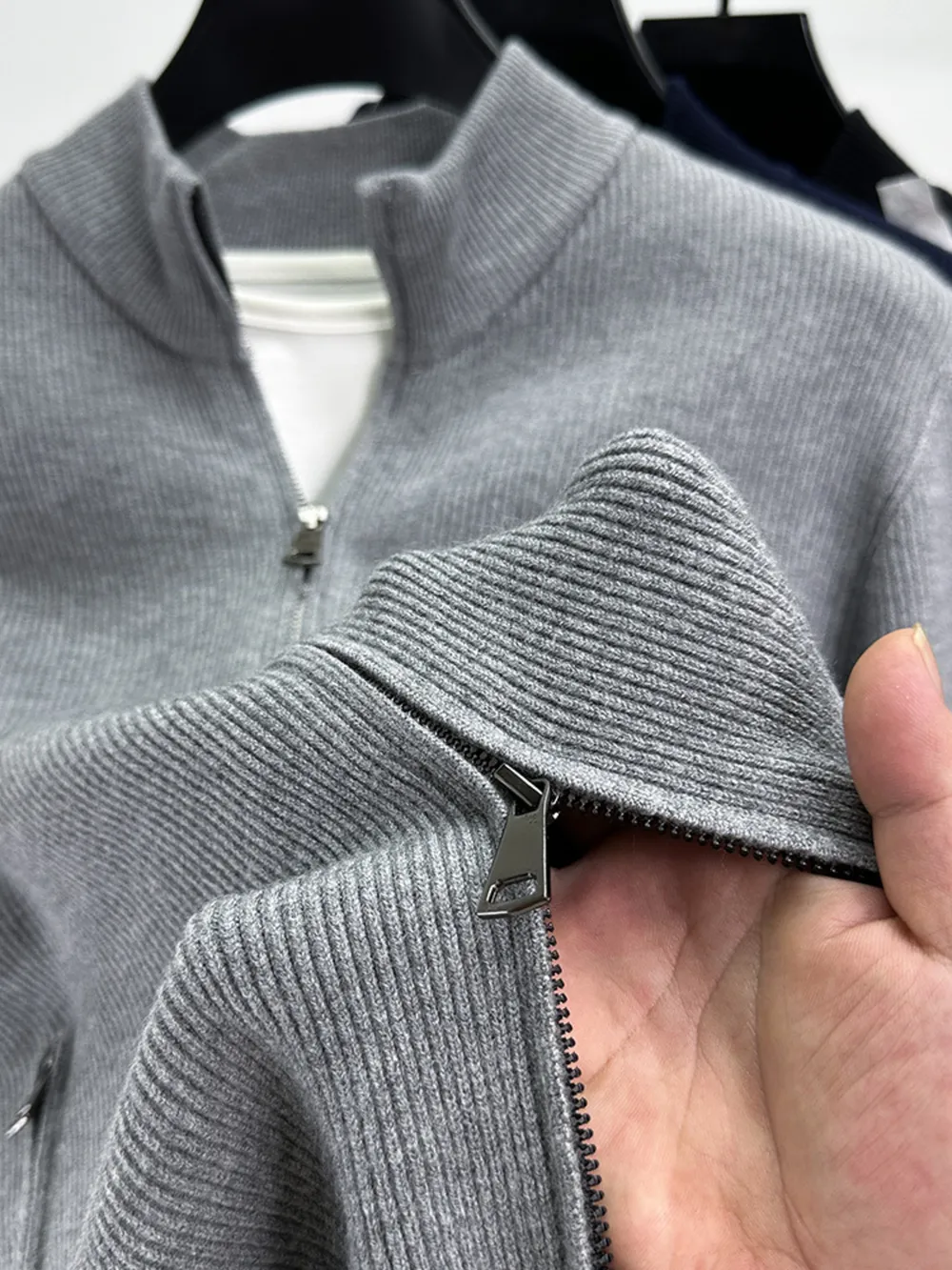 Men's Plus Size Zip Up Striped Long Sleeve Cardigan, image 7