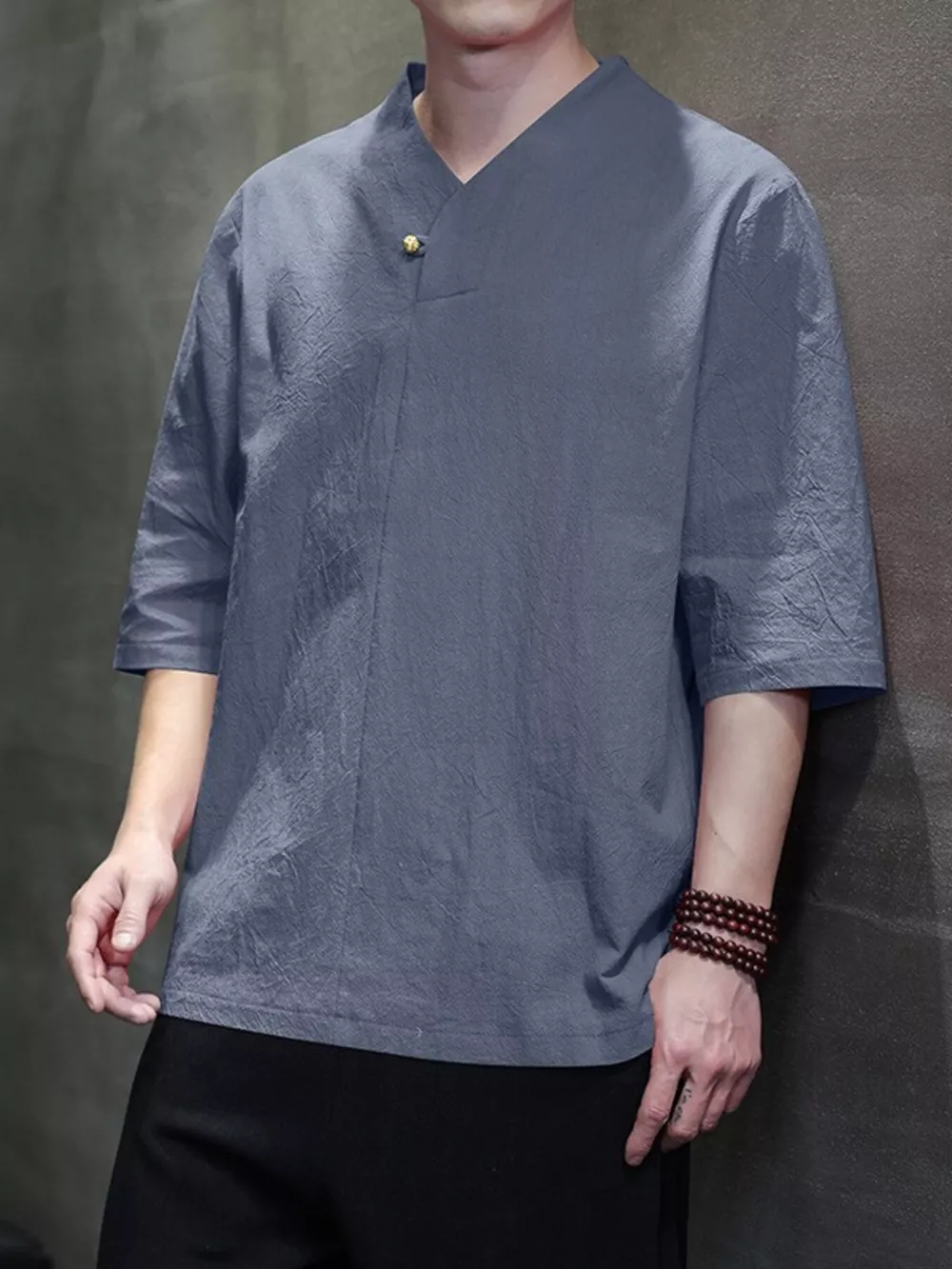 Men's Plus Size Solid Color 3/4 Sleeve Shirt, image 4