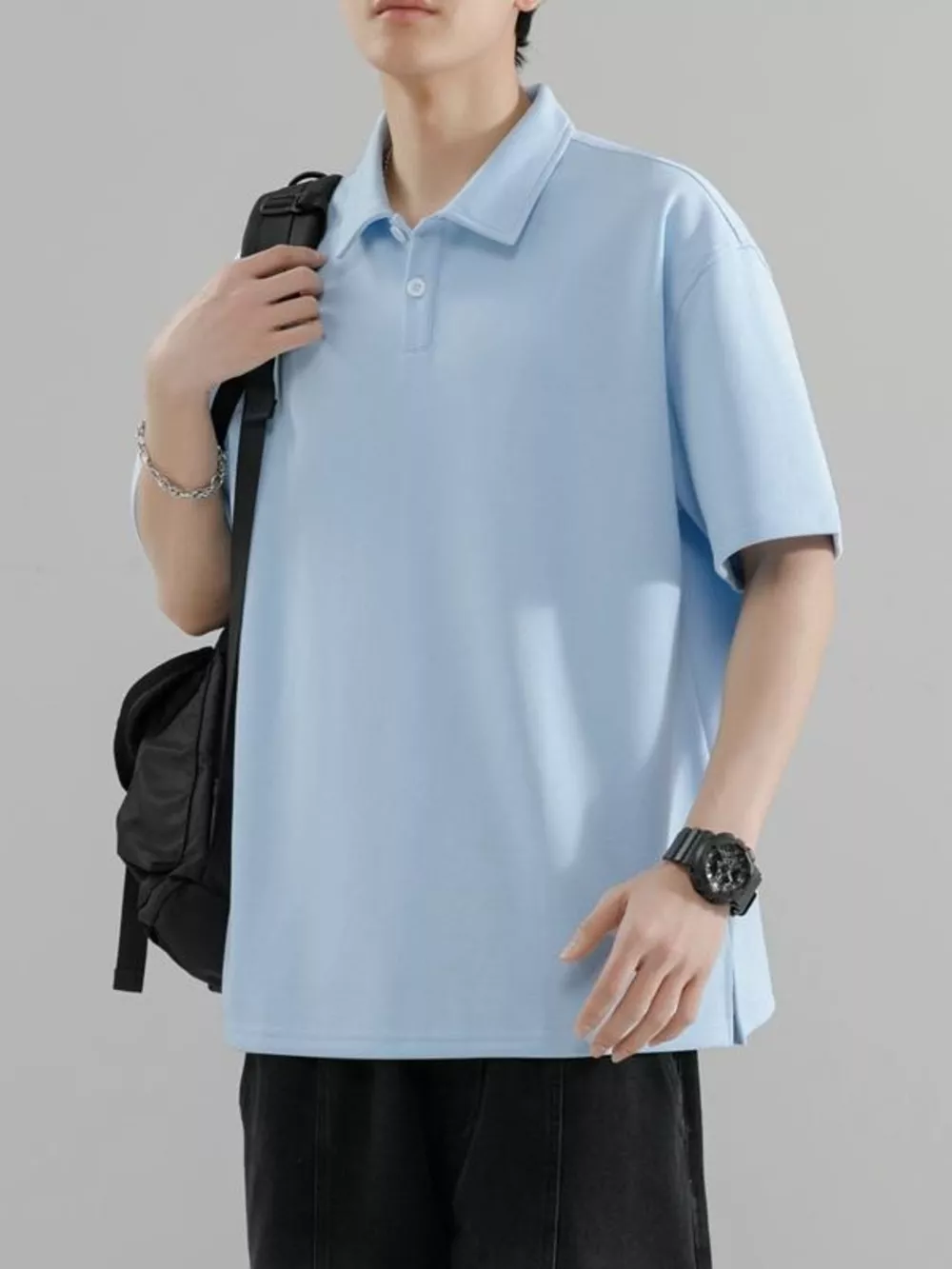 Men's Plus Size Button Detail Short Sleeve Polo, image 3