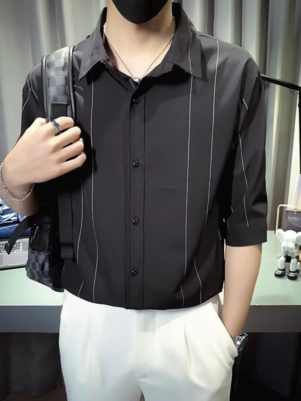 Men's Plus Size Striped Button Up Casual Shirt, image 3