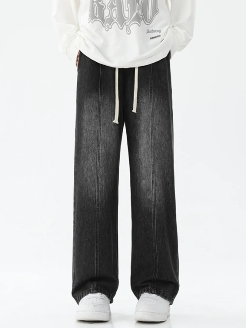 Men's Full Size Drawstring Wide Leg Jeans Plus Size