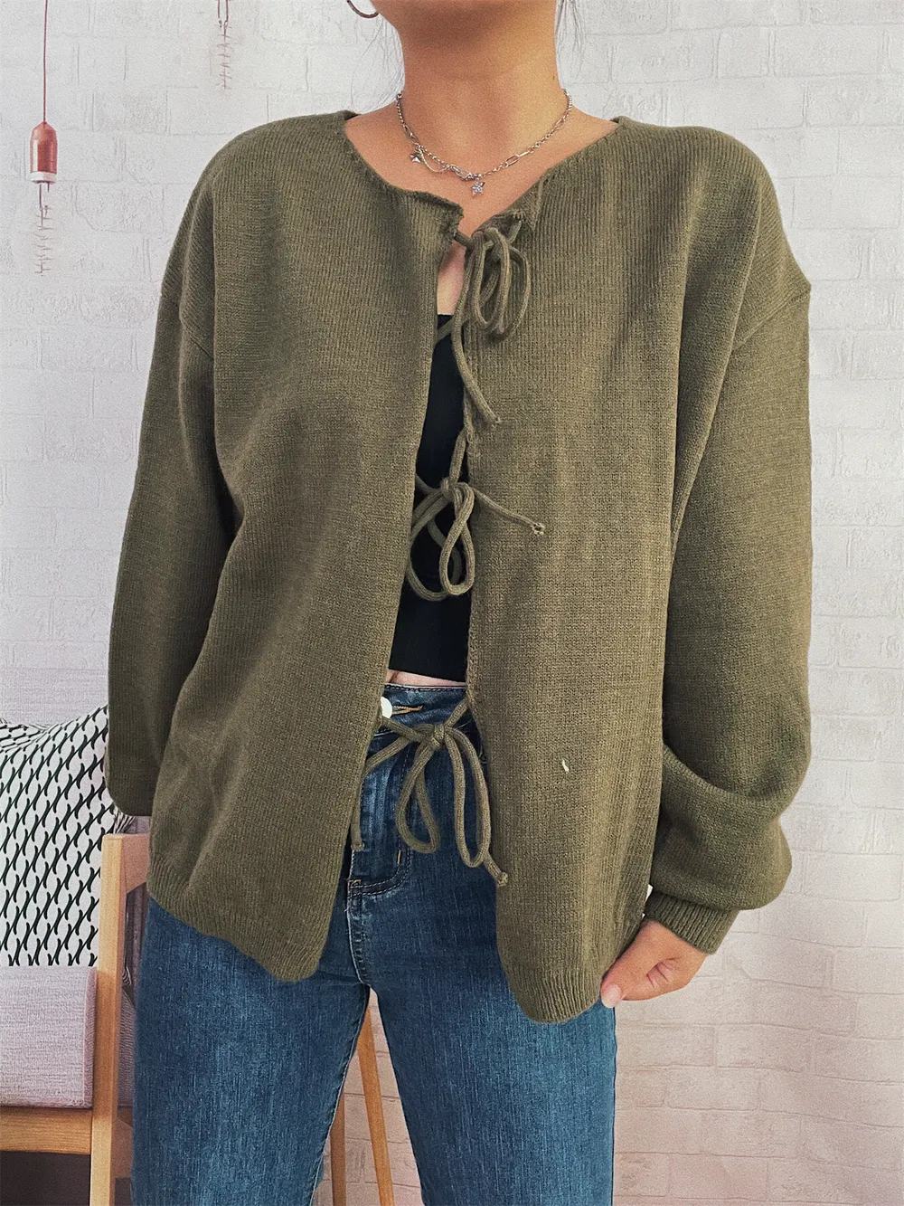 Tie Front Drop Shoulder Cardigan, image 18