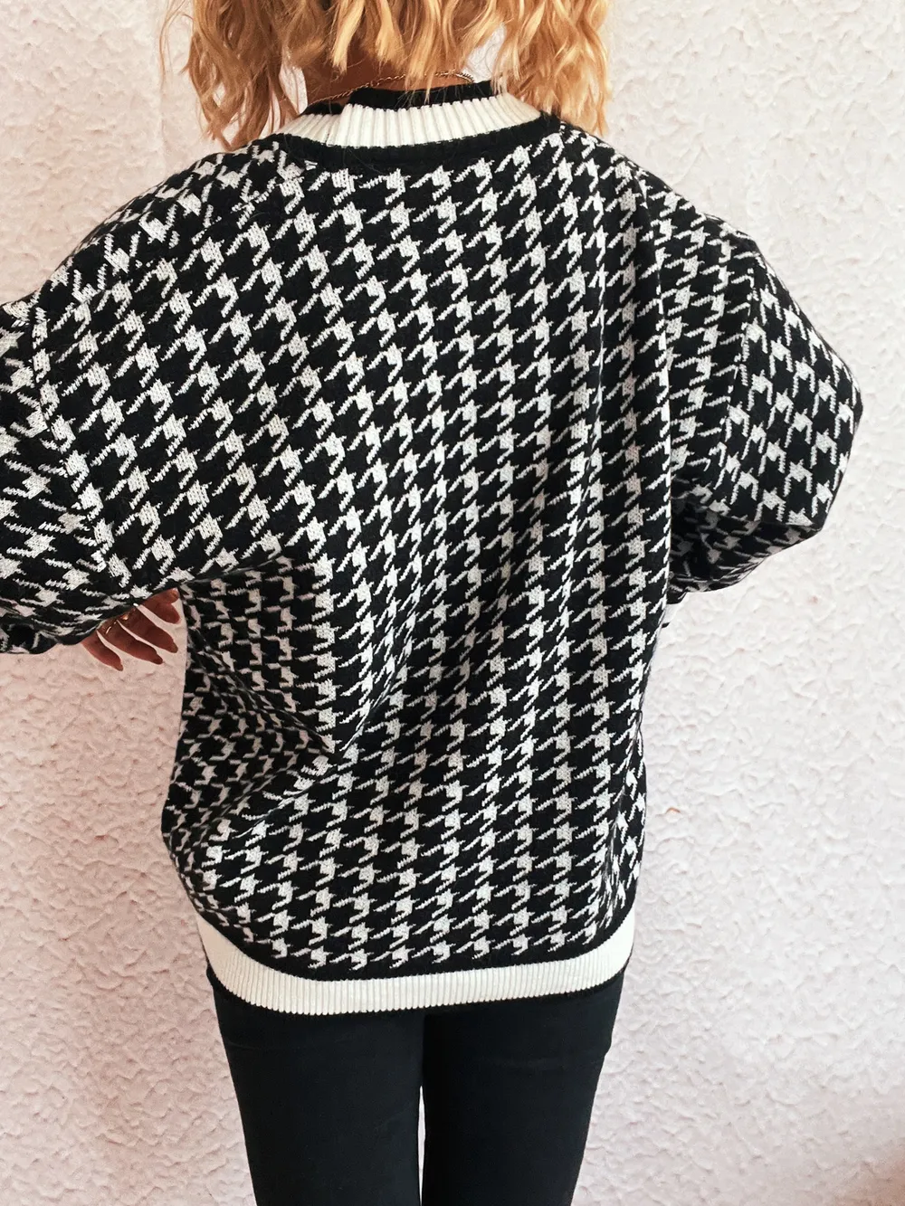 Houndstooth Pattern V-Neck Button-Up Cardigan, image 8