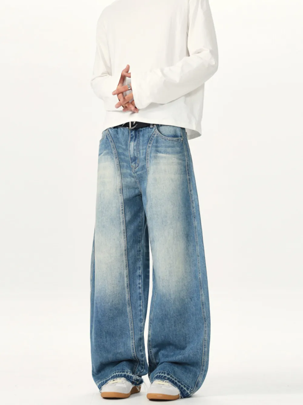 Men's Washed Wide Leg Jeans, image 3