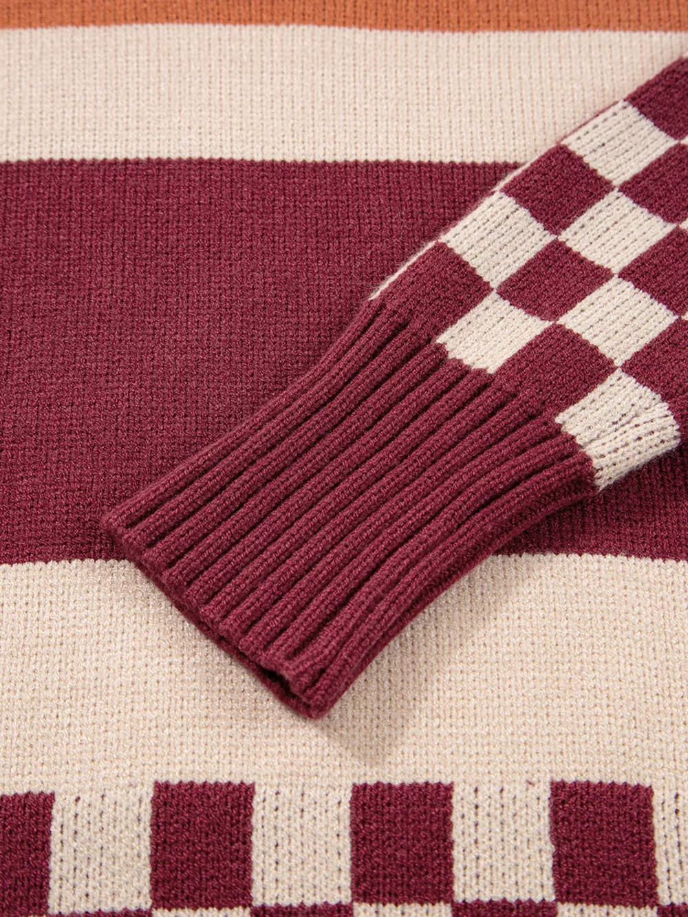 Checkered Color Block Knitted Drop Shoulder Sweater, image 12