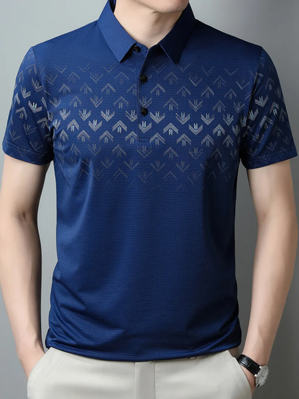 Men's Plus Size Gradient Pattern Business Casual Polo Shirt, image 4