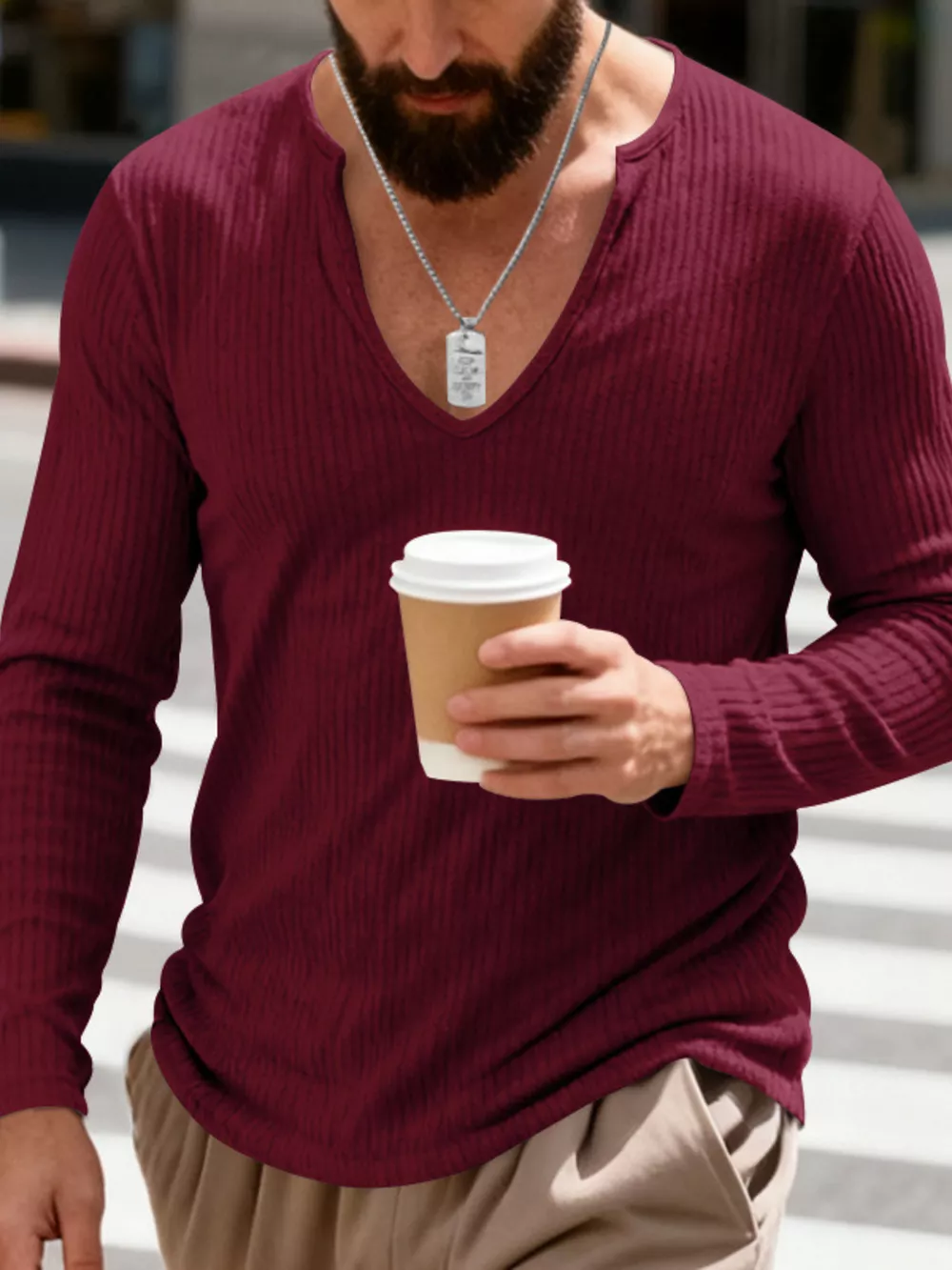 Men's Full Size Casual Ribbed Long Sleeve T-Shirt Plus Size, image 13