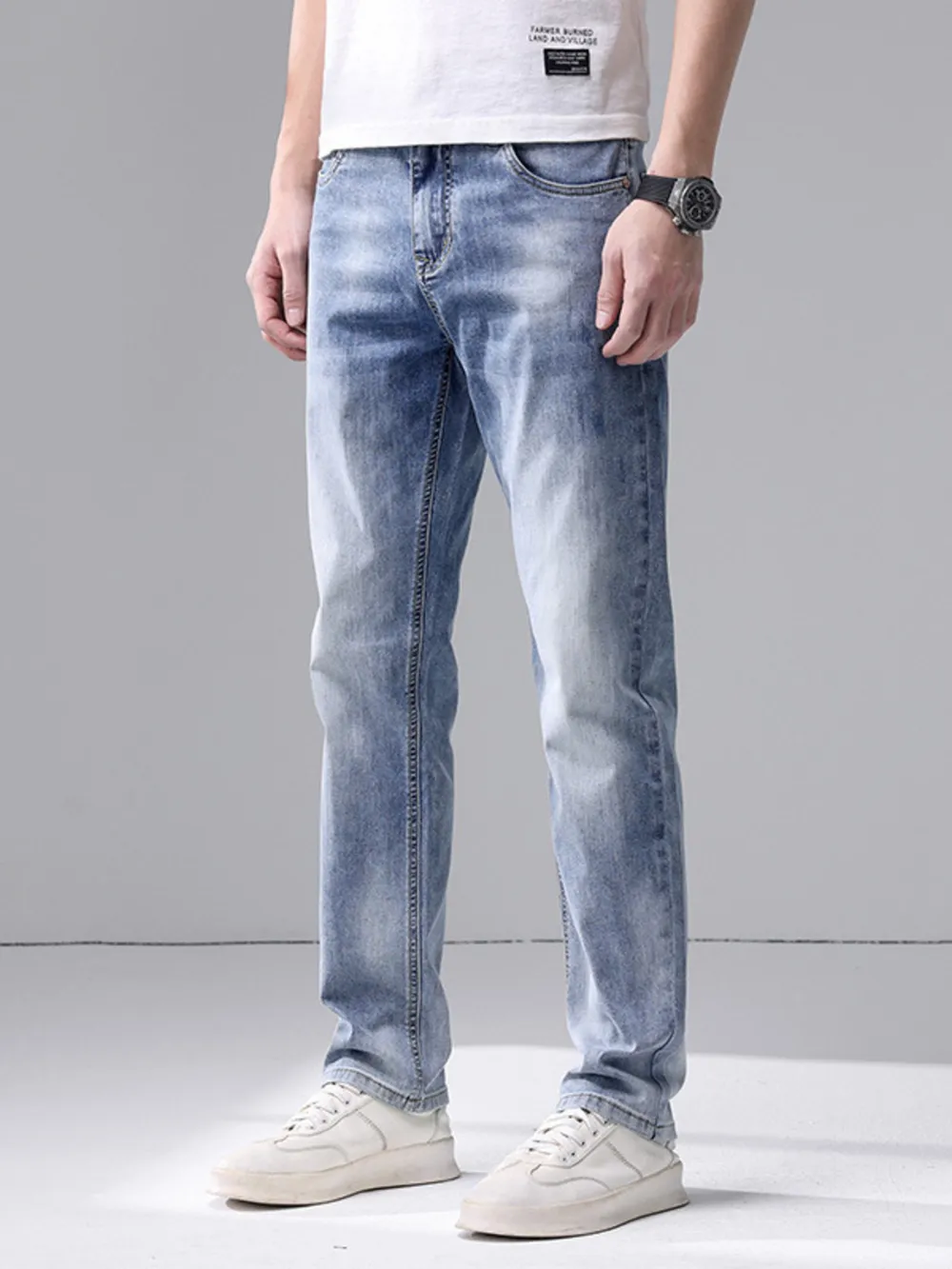 Men's Washed Slim Fit Jeans, image 4