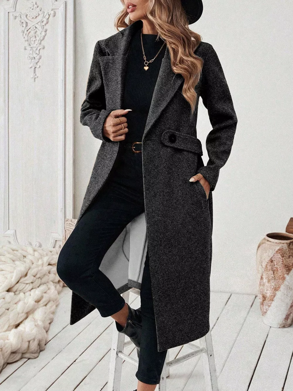 One Button Wool Blend Overcoat, image 9