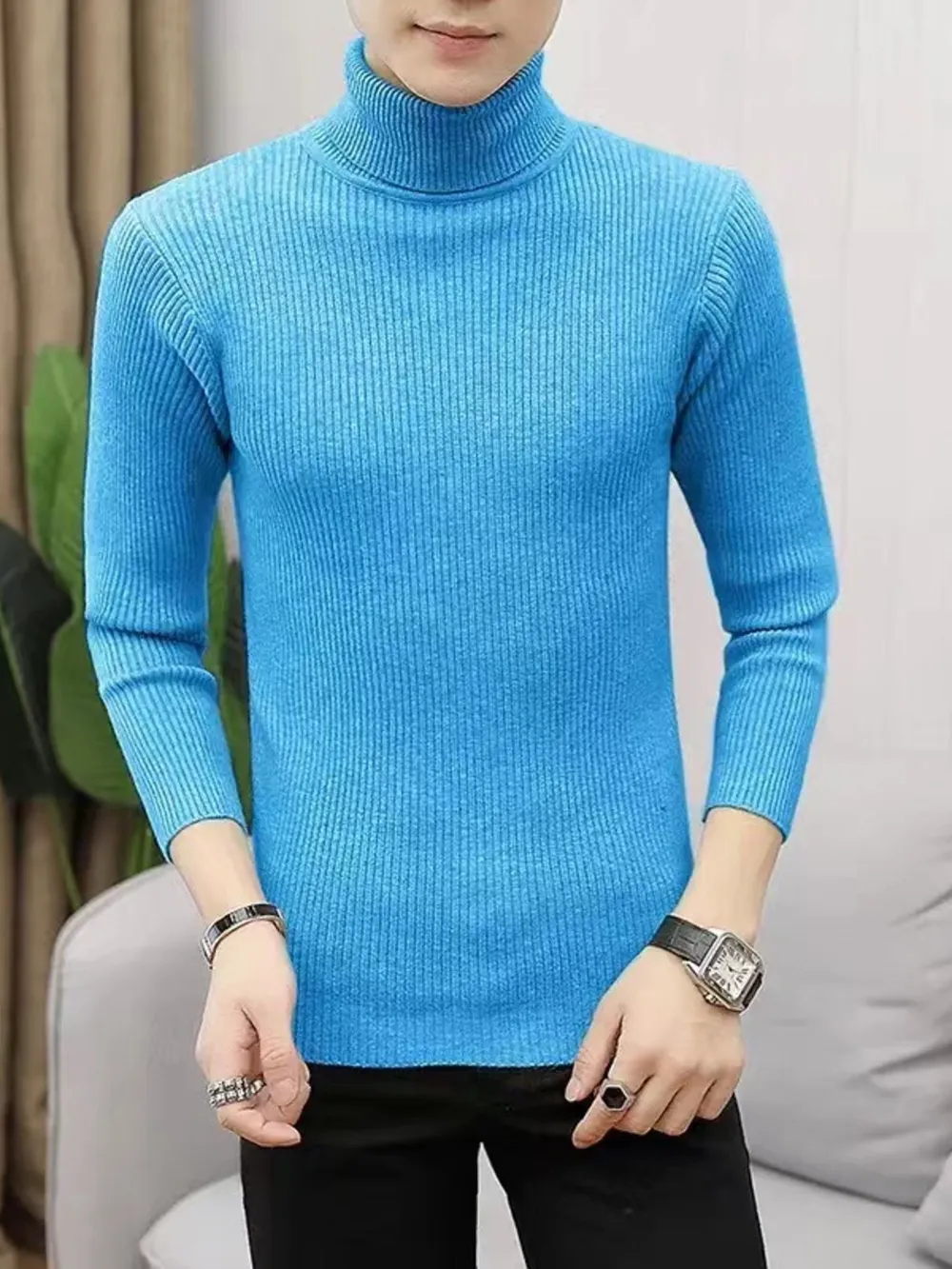 Men's Plus Size Ribbed Turtleneck Long Sleeve Sweater, image 14