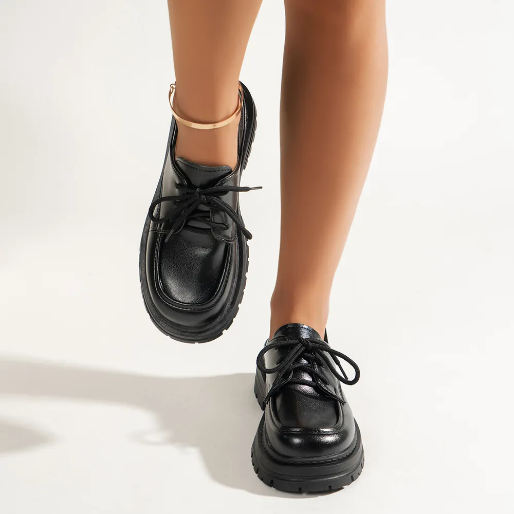 Leather Platform Loafers with Lace-Up Detail