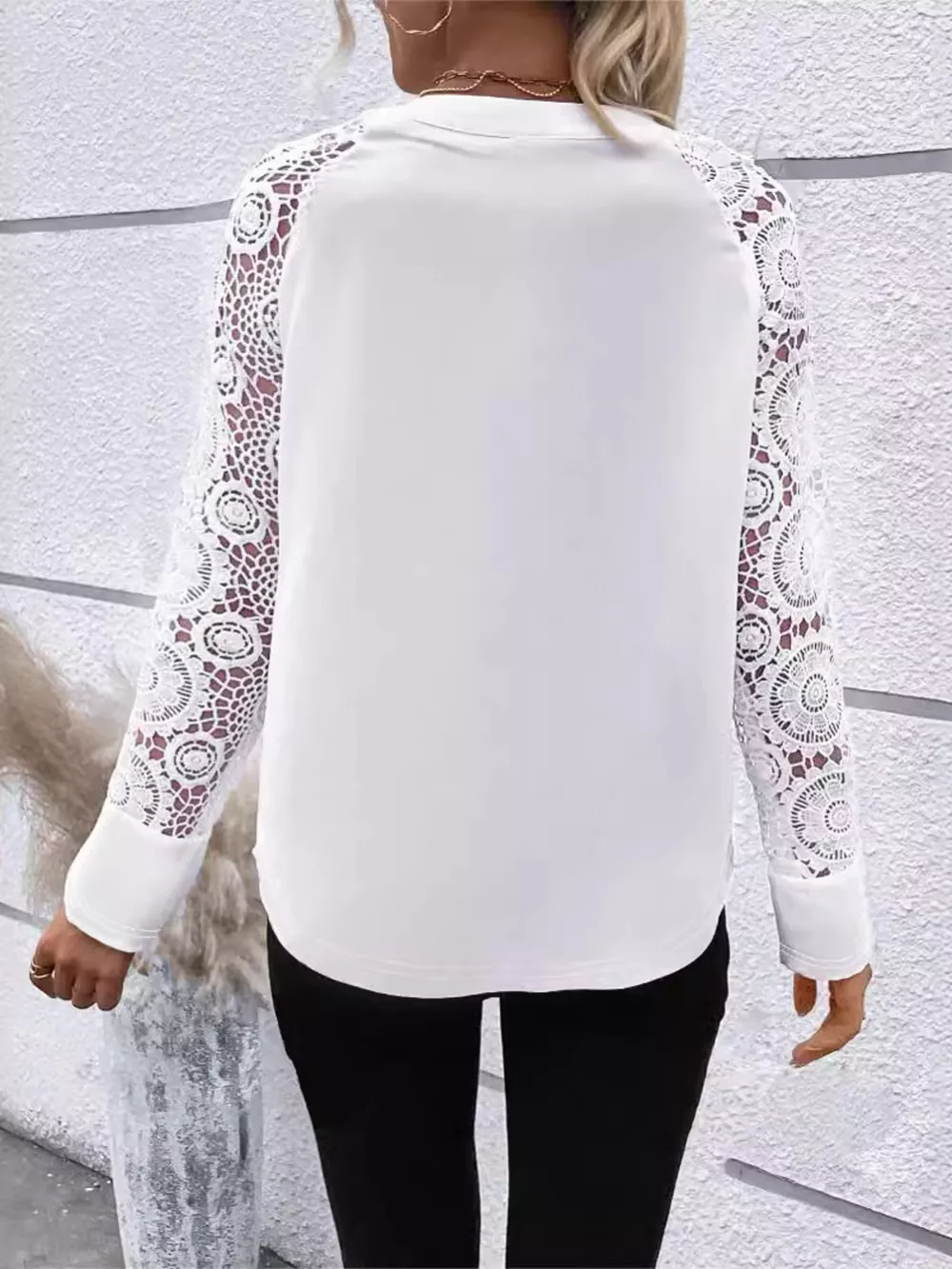 Elegant Lace Sleeve V-Neck Blouse, image 3