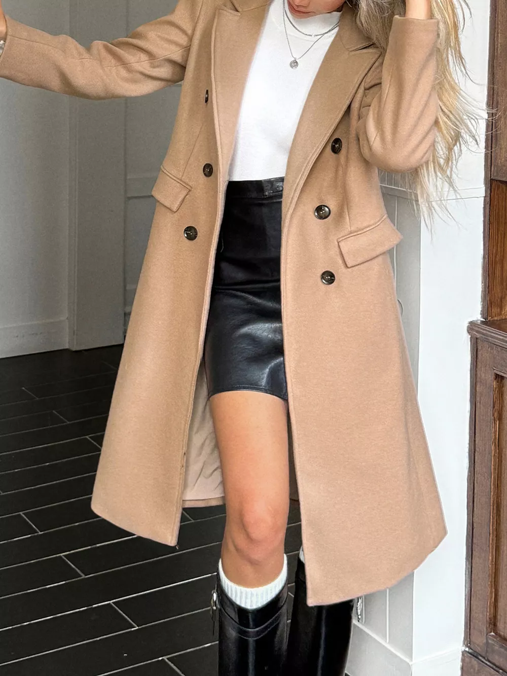 Double-Breasted Wool Blend Overcoat, image 4