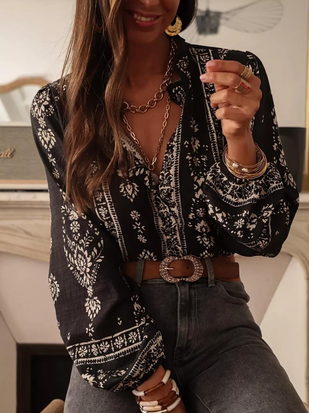 Printed Long Sleeve Blouse, image 14