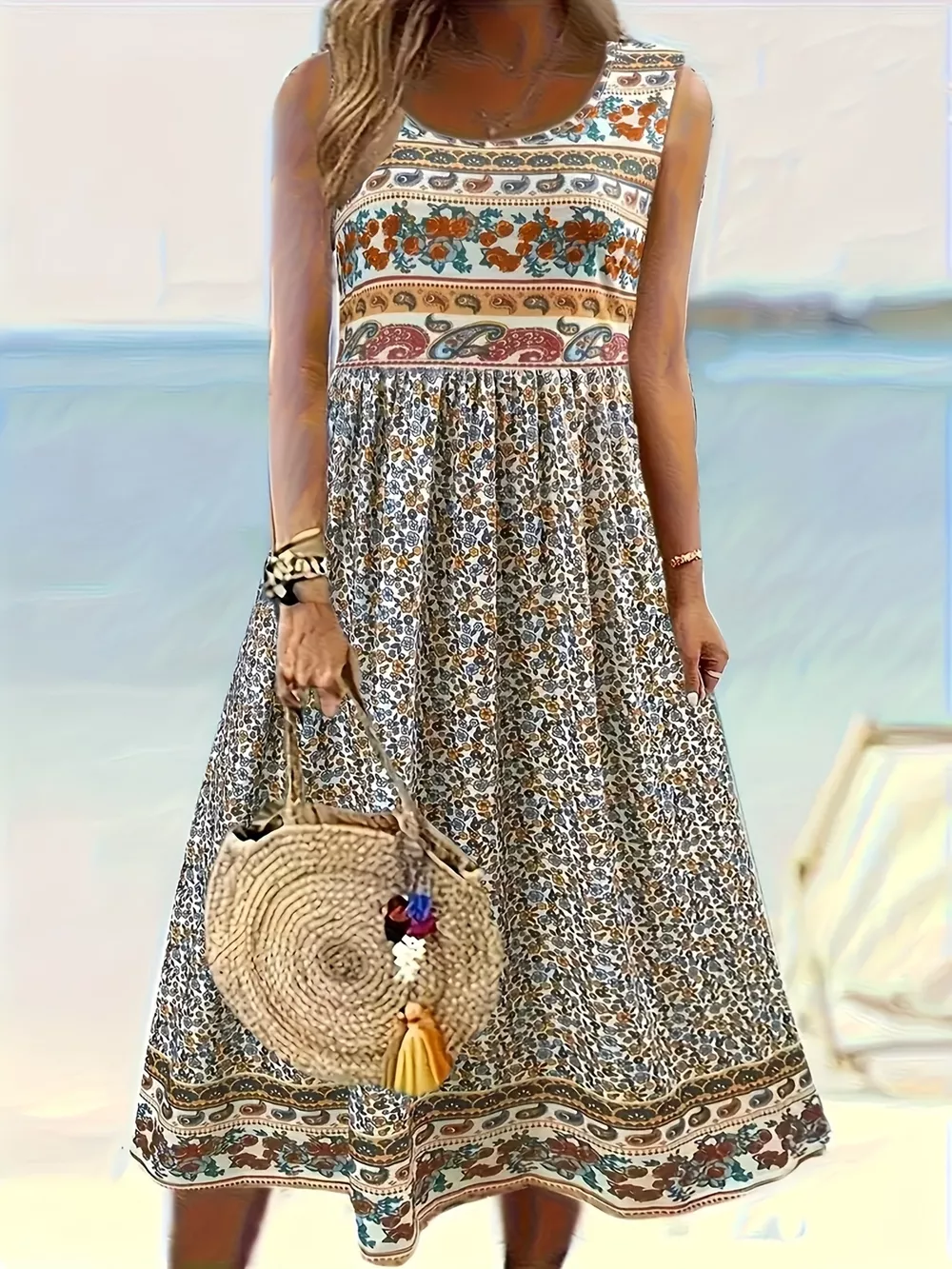 Plus Size Floral Print Sleeveless Midi Dress, image 3