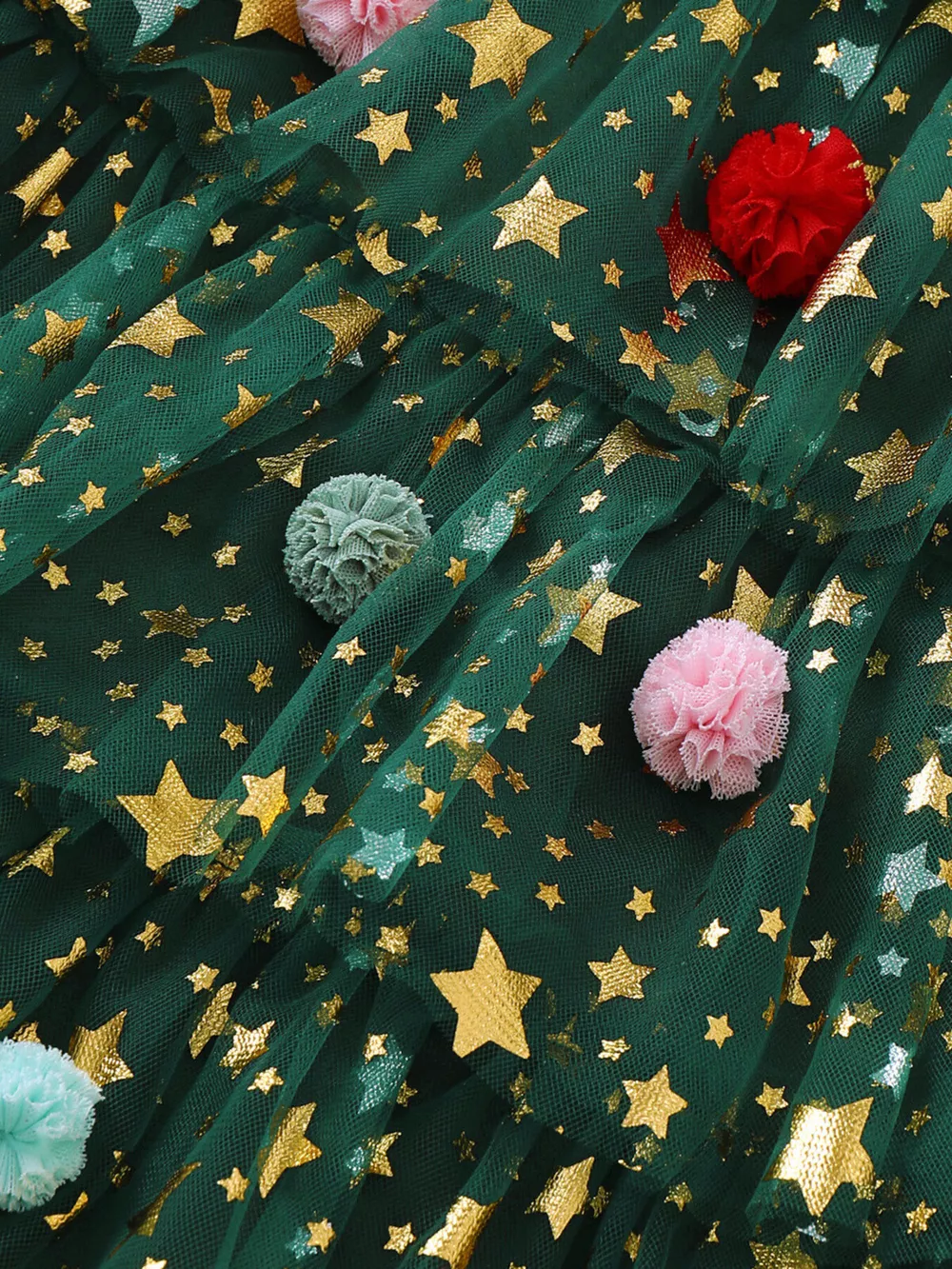 Children's Star Print Pom-Pom Embellishments Tulle Dress, image 4