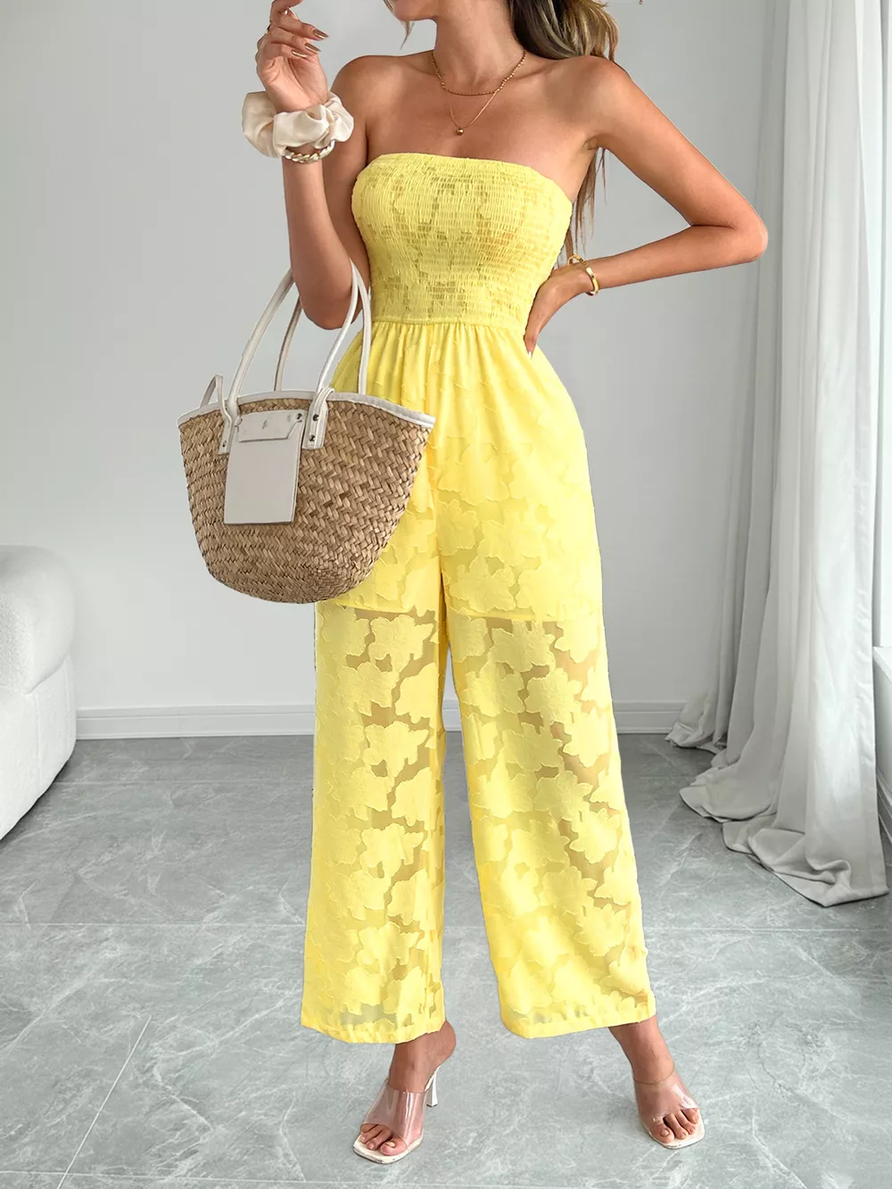 Lace Smocked Tube Jumpsuit, image 7