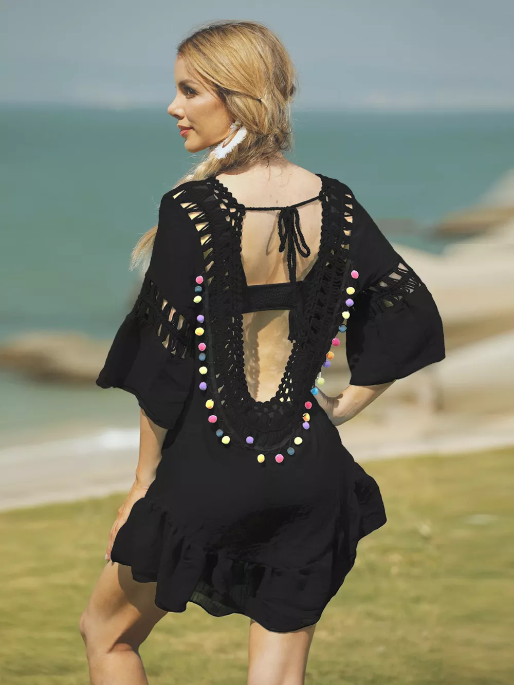 Crochet V-Neck Beach Cover-Up Dress, image 3