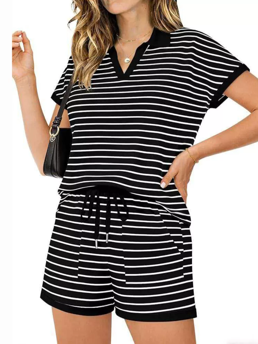 Striped Short Sleeve Polo and Shorts Set, image 11
