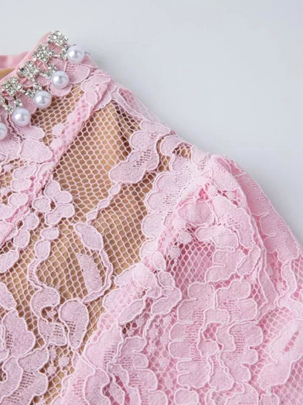 Lace Pearl Neckline Midi Dress, image 15