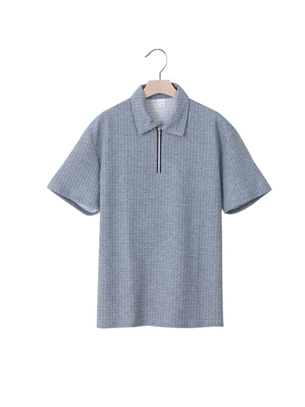 Men's Full Size Waffle Short Sleeve Polo with Zipper Detail Plus Size, image 8