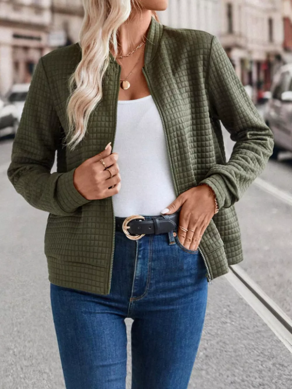 Textured Zip-Up Long Sleeve Jacket, image 3